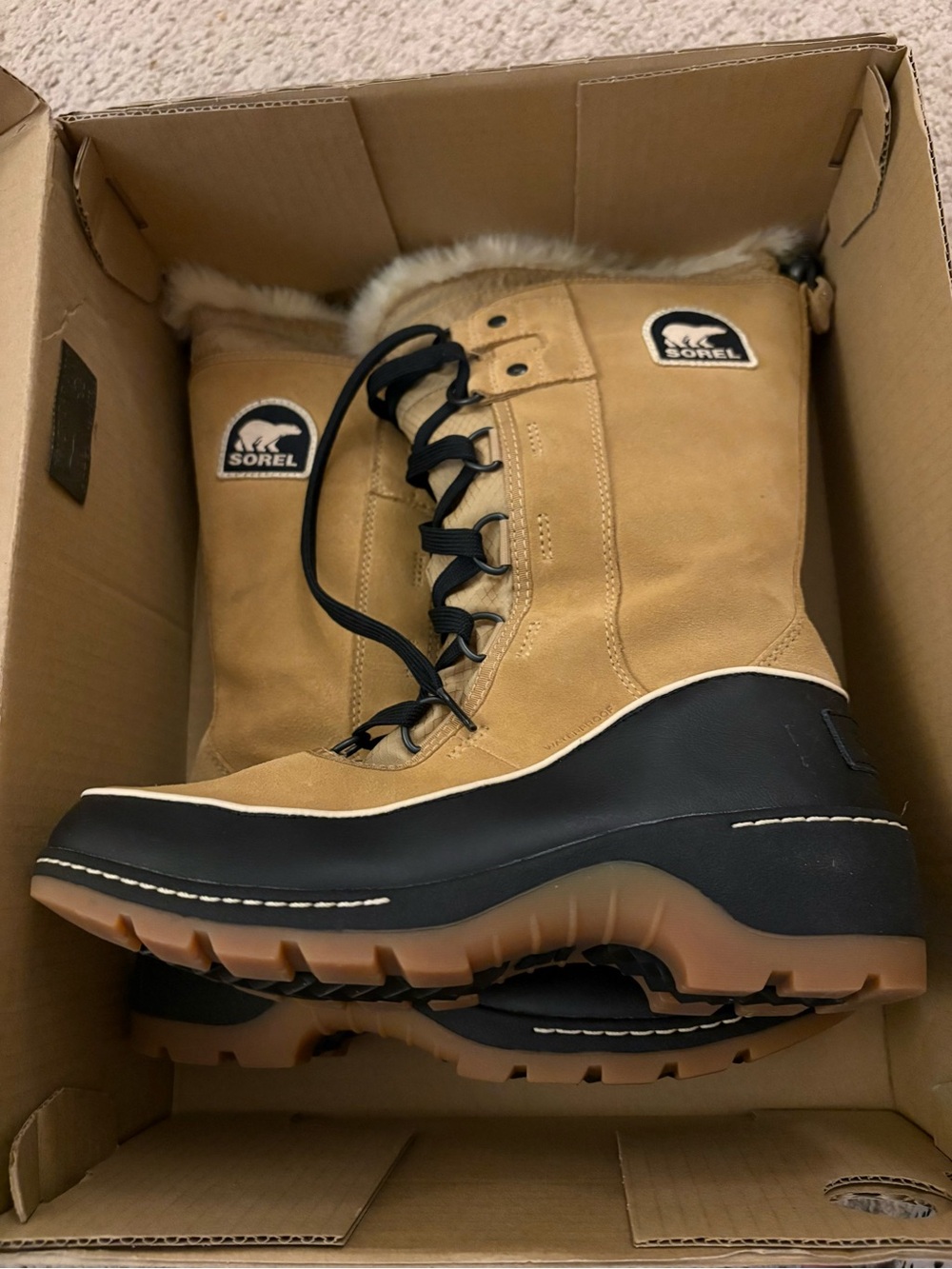 SOREL Tan and Black Winter Boots